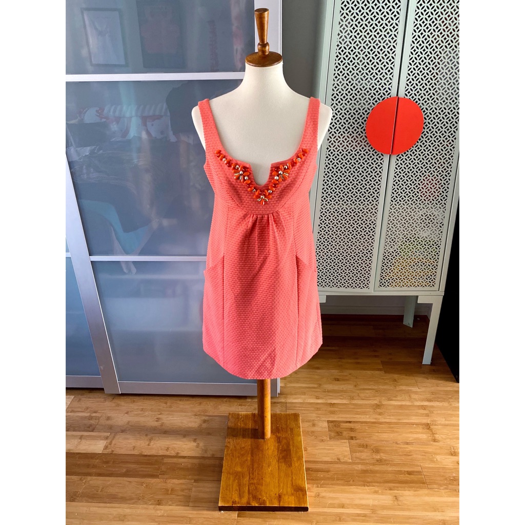 Milly Of New York Coral Beaded Balconet Dress